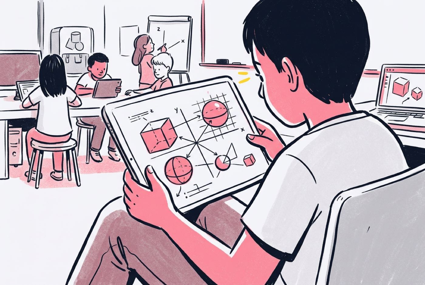 An interactive screen showing 3D game physics powered by geometry and algebraic coordinates